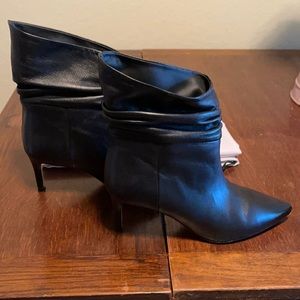 IRO Black Leather Pointed Ankle Booties with Ruched Shaft